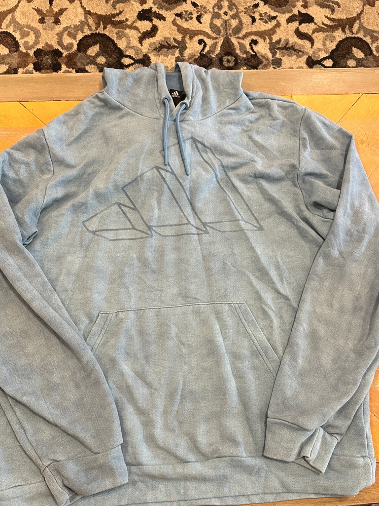 Adidas Blue Washed Look Hoodie Men’s Medium 3 Bar Logo Pullover